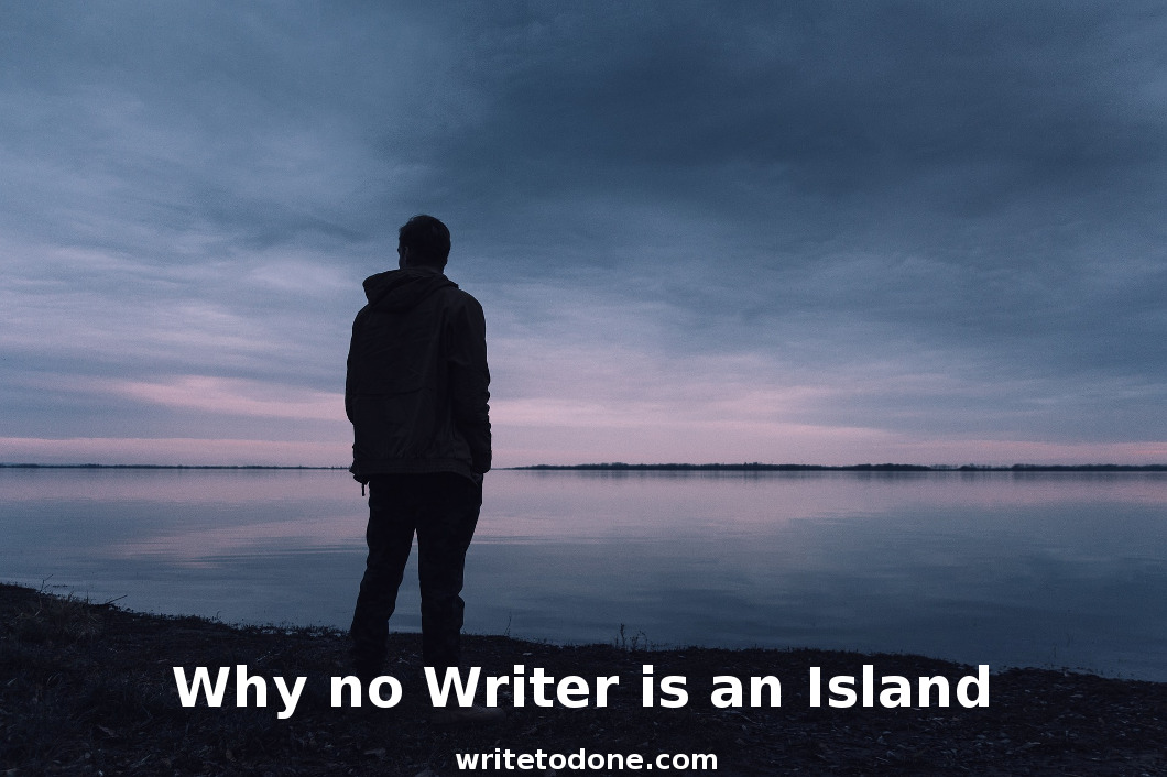 no writer is an island - man on beach