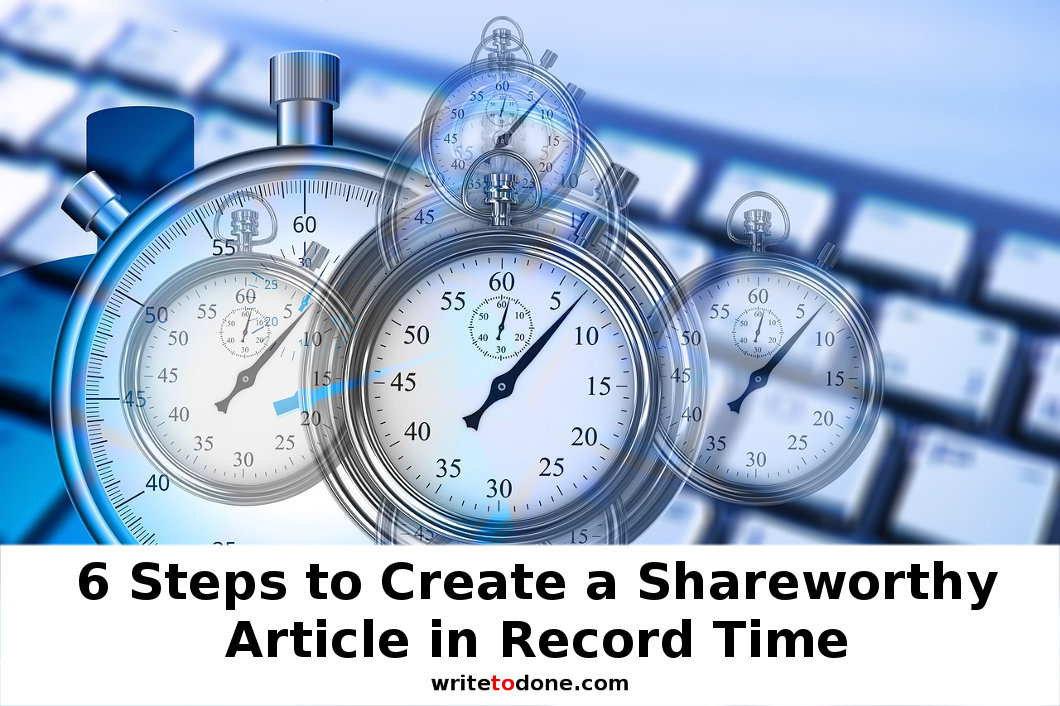 6 steps to Create a Shareworthy Article in Record Time - stopwatch and keyboard
