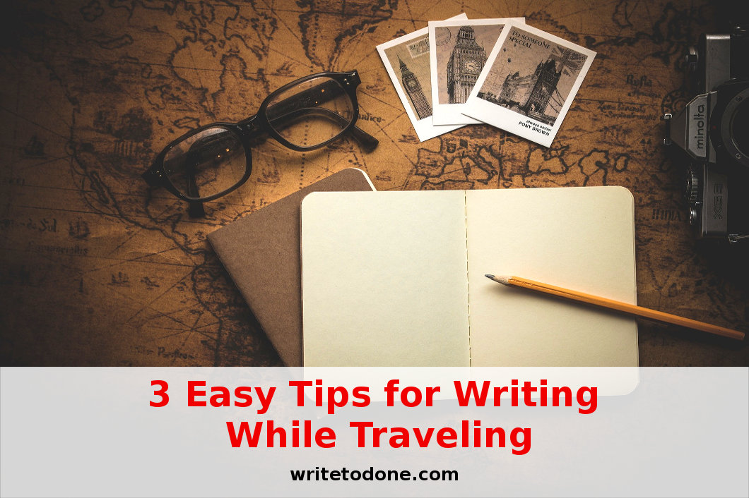 writing while traveling - map and notebook