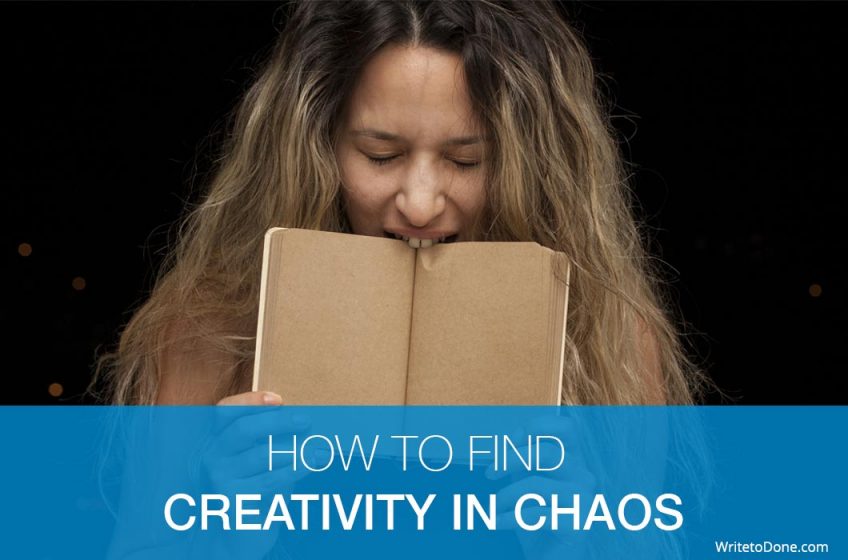 find creativity in chaos - woman biting book