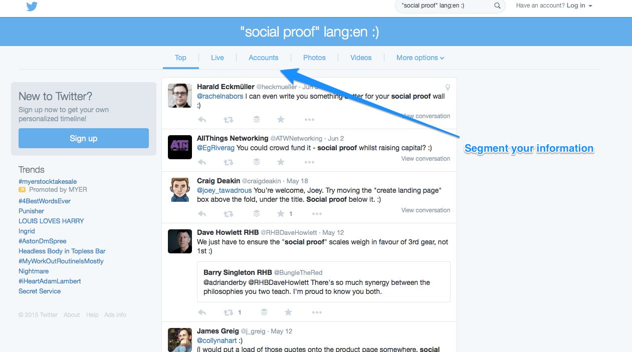 Social proof search on Twitter