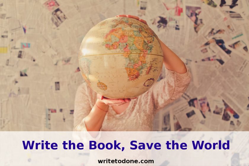 write the book - man holding globe